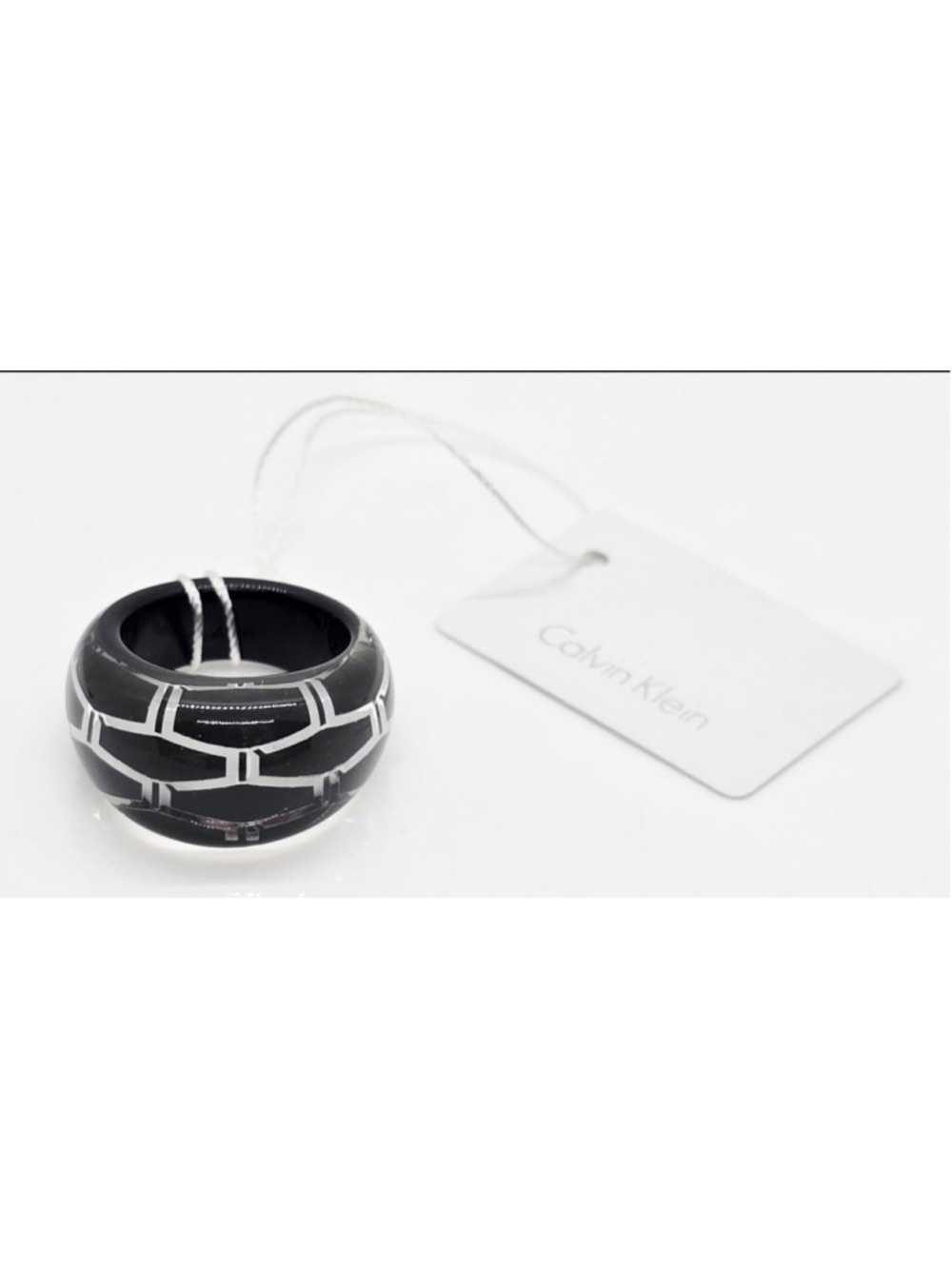 Calvin Klein Abstract Bico Ring Stainless Steel Inlay Size 6 NWT